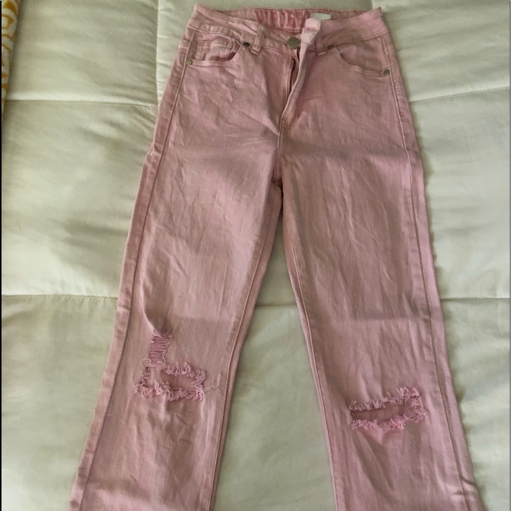High wasted pink jeans